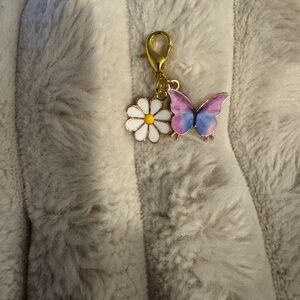 Gold Daisy and Pink-Blue Butterfly Charm Keychain
